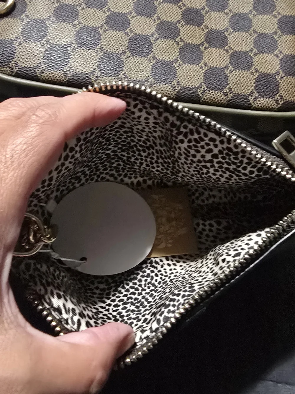 Brown Check Crossbody Bag with Olive Trim